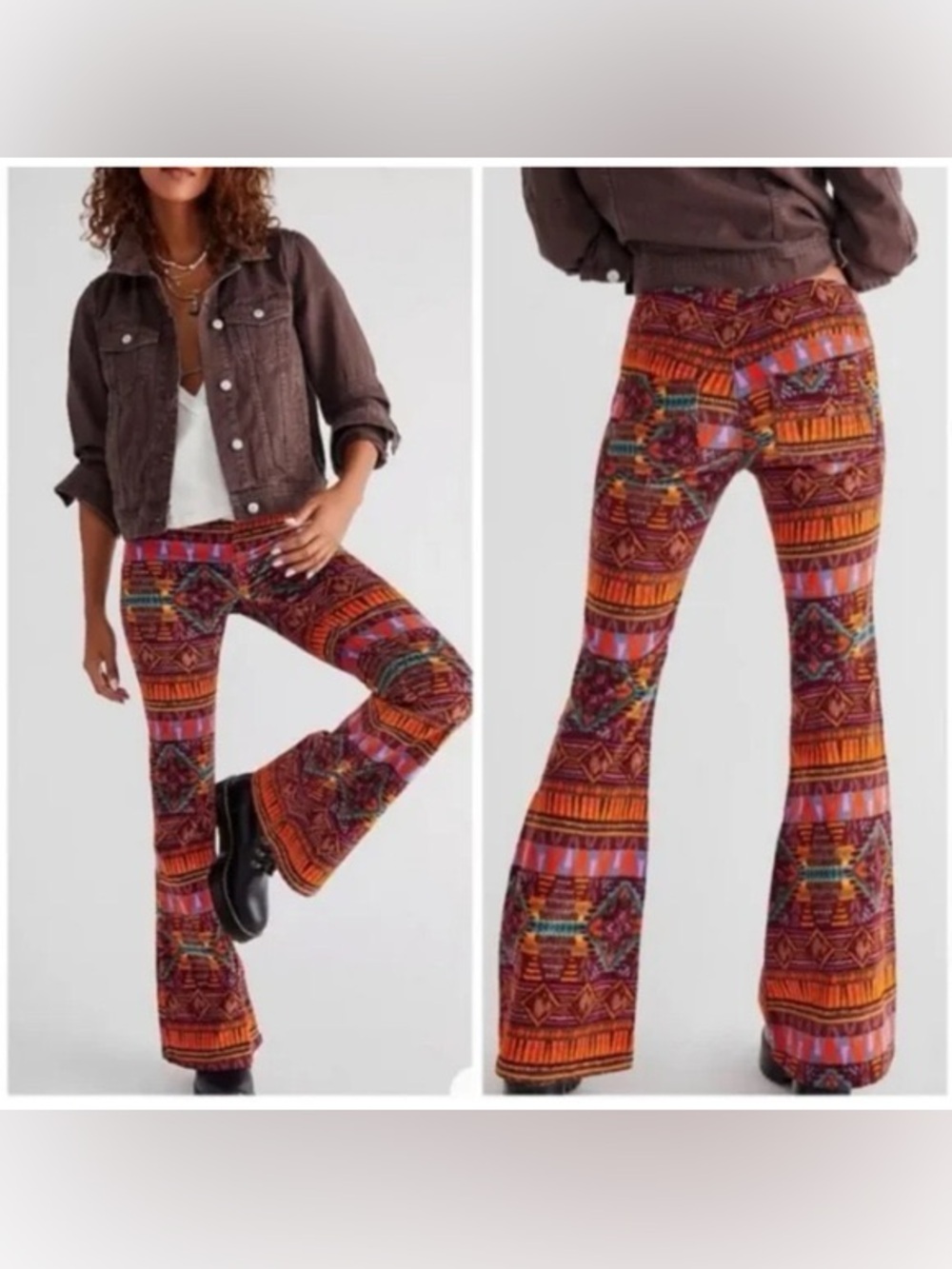 We The Free Maroon Multicolor Aztec Flare Pants